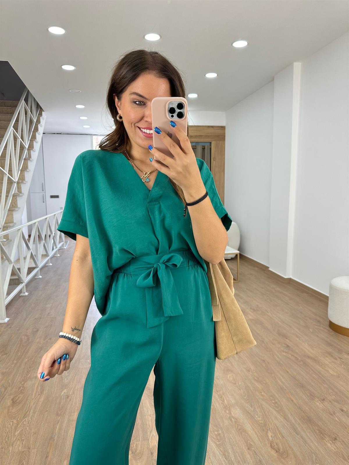 Palazzo Pantolonlu Modal Takım - Zümrüt