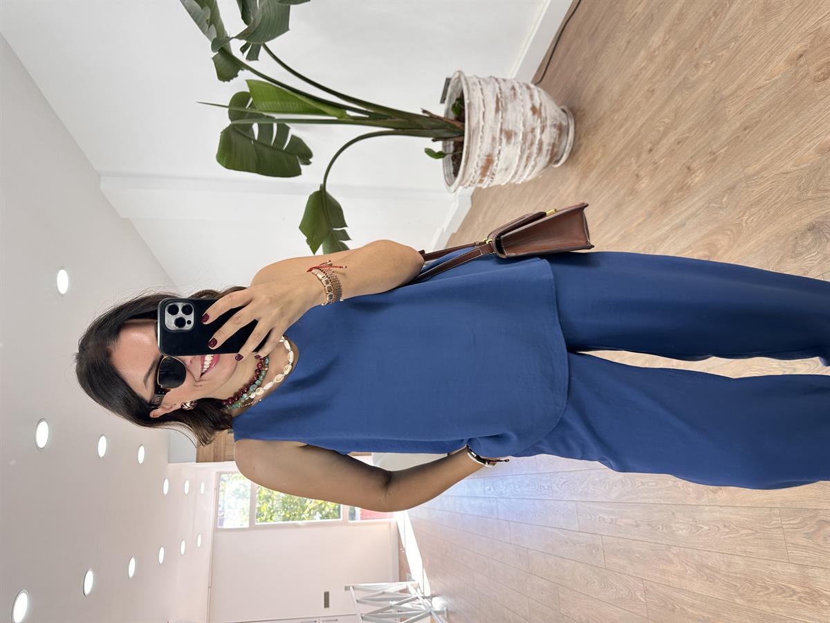 Palazzo Pantolonlu Tiril Takım-İndigo