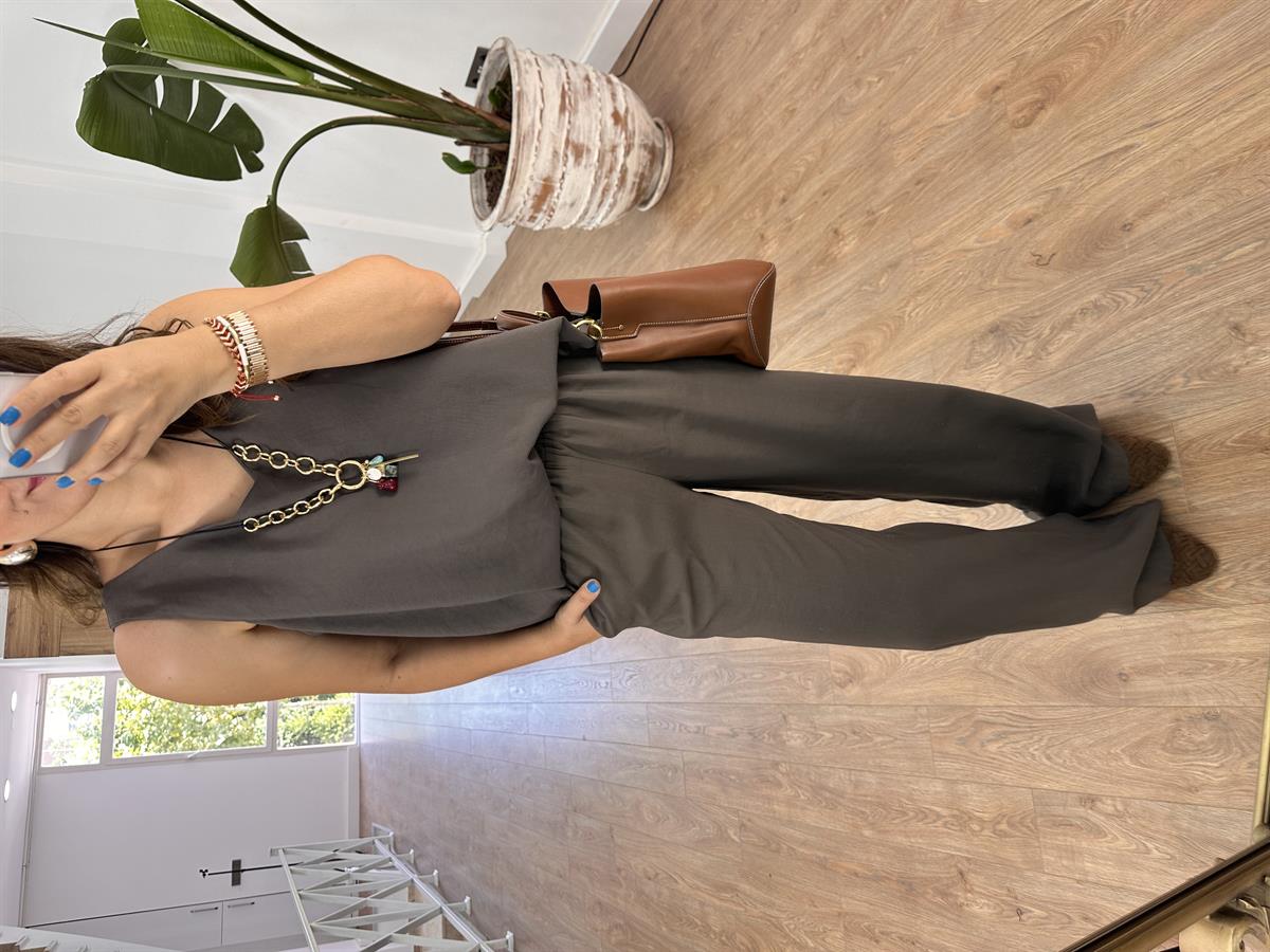 Palazzo Pantolonlu Tiril Takım - Kahverengi