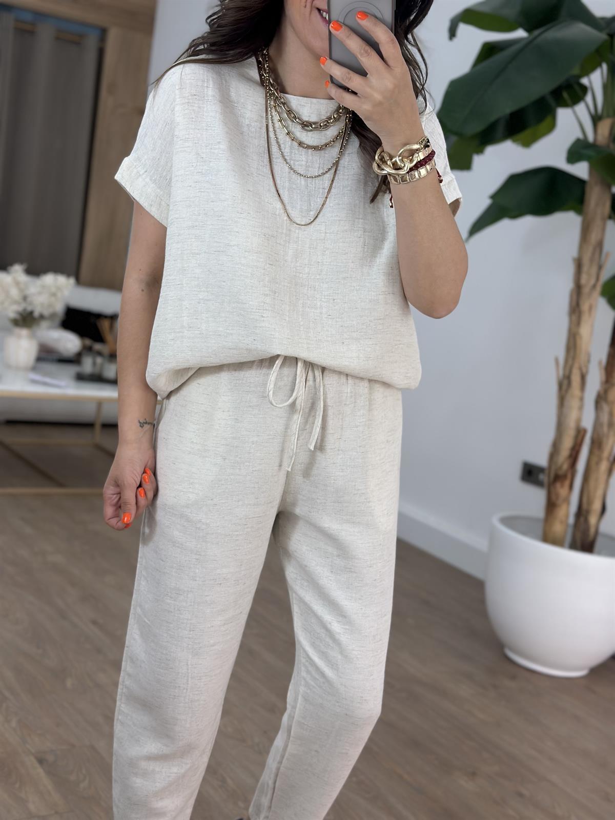 Pamuk Keten Kısa Kollu Salaş Takım 