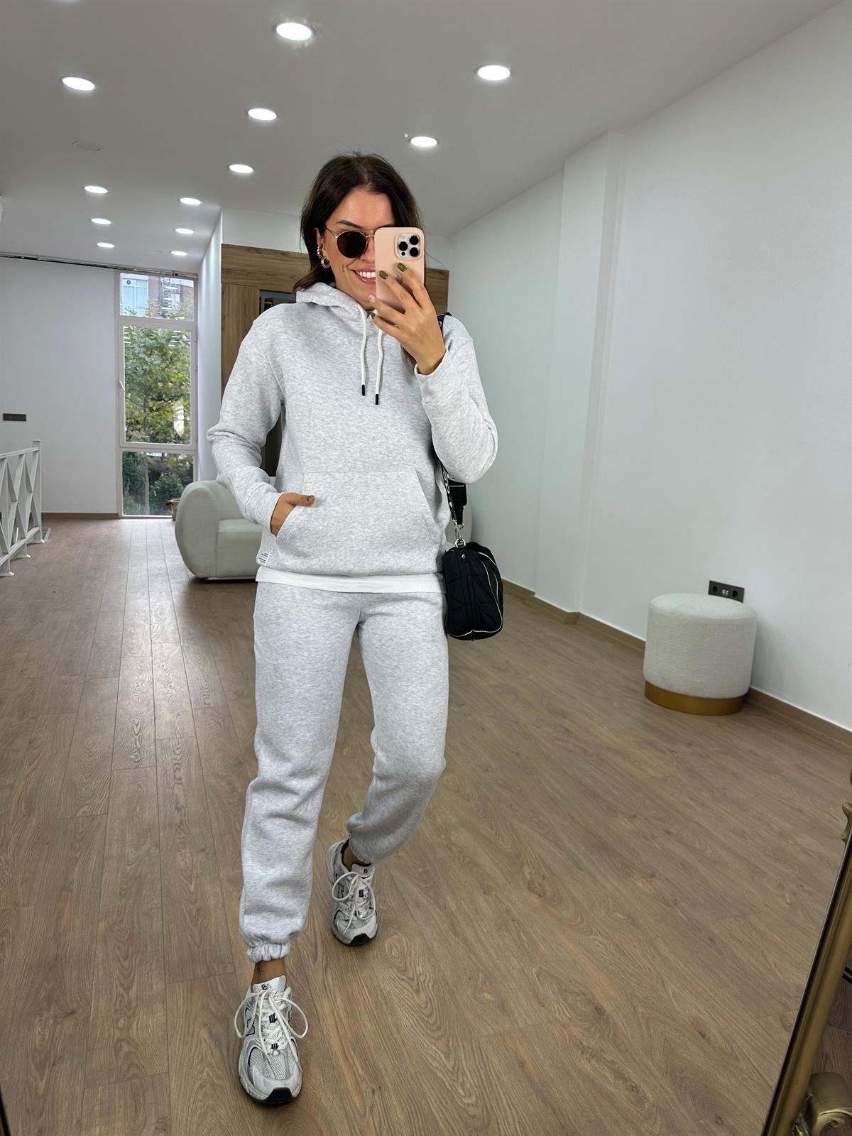 Pamuklu İçerisi Şardonlu Eşofman Takımı-Gri