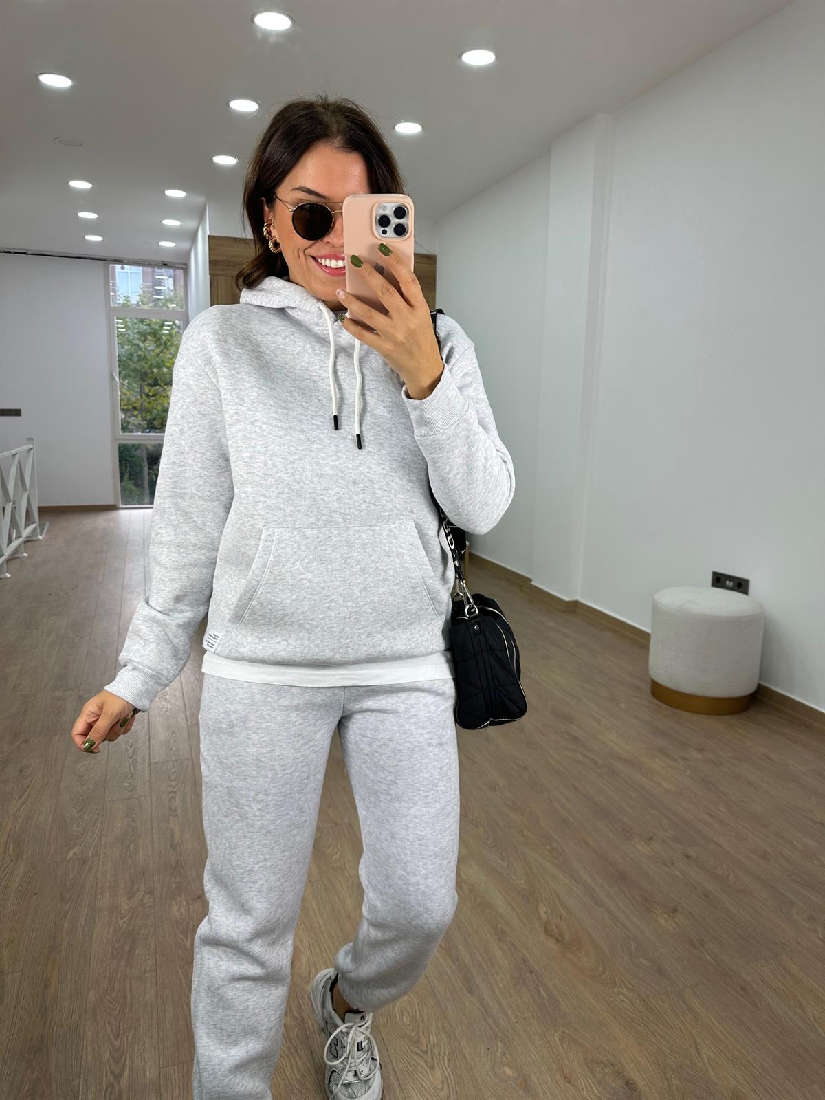 Pamuklu İçerisi Şardonlu Eşofman Takımı-Gri