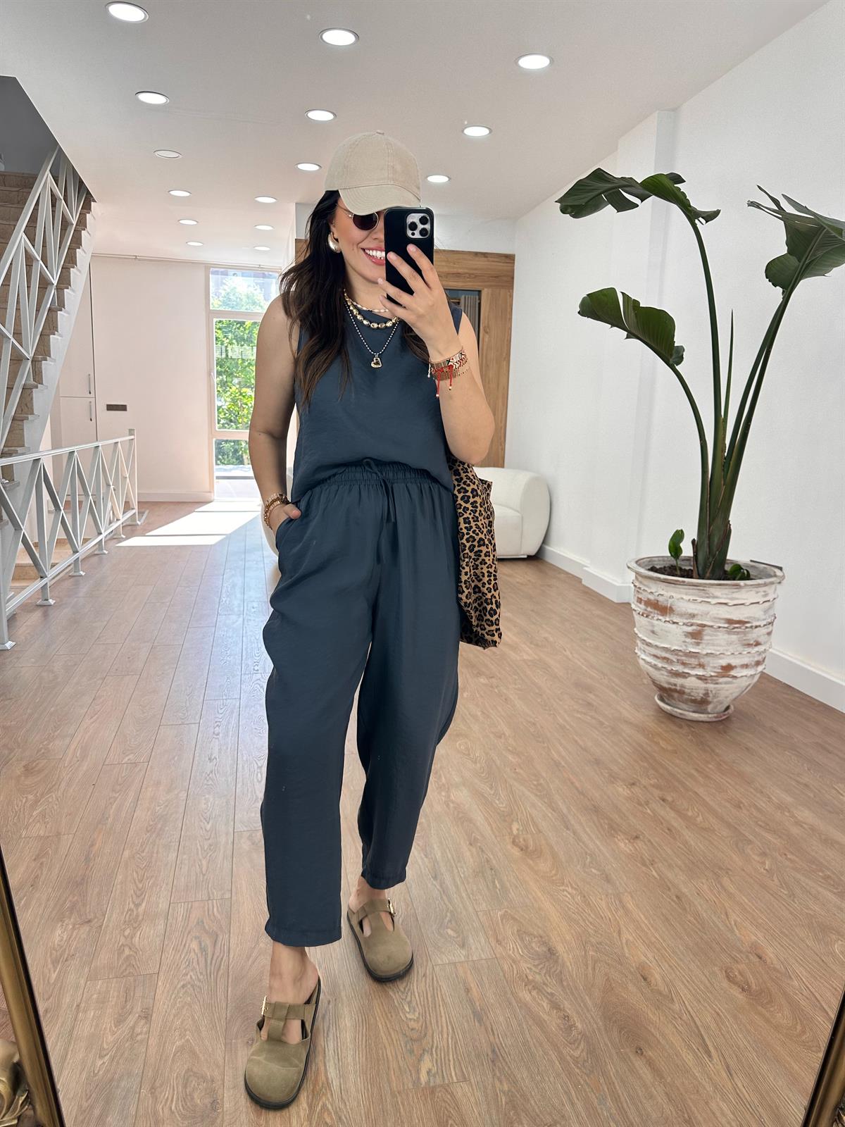 Pantolon Bluz Basic Tiril Takım-Antrasit