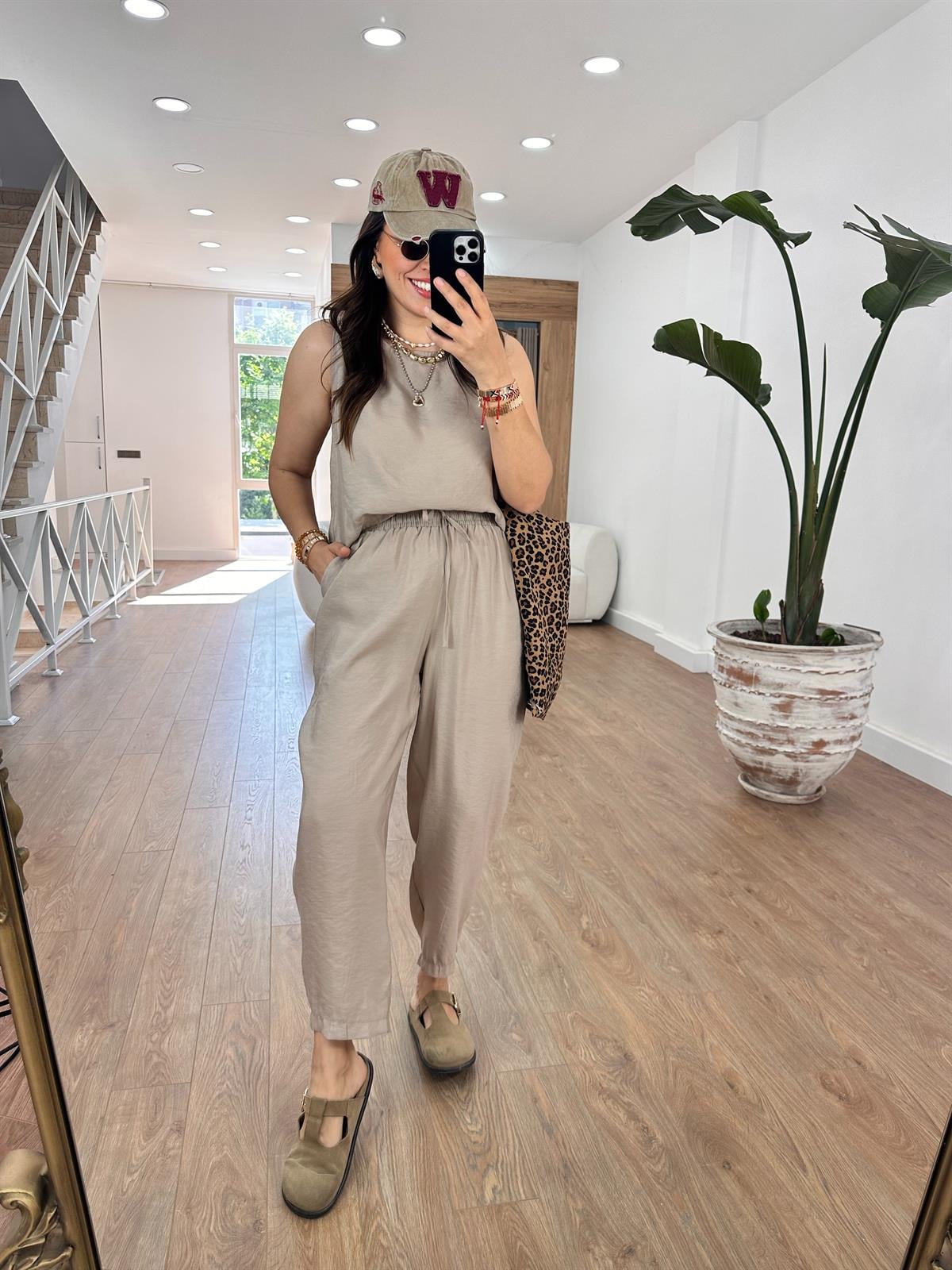 Pantolon Bluz Basic Tiril Takım-Bej