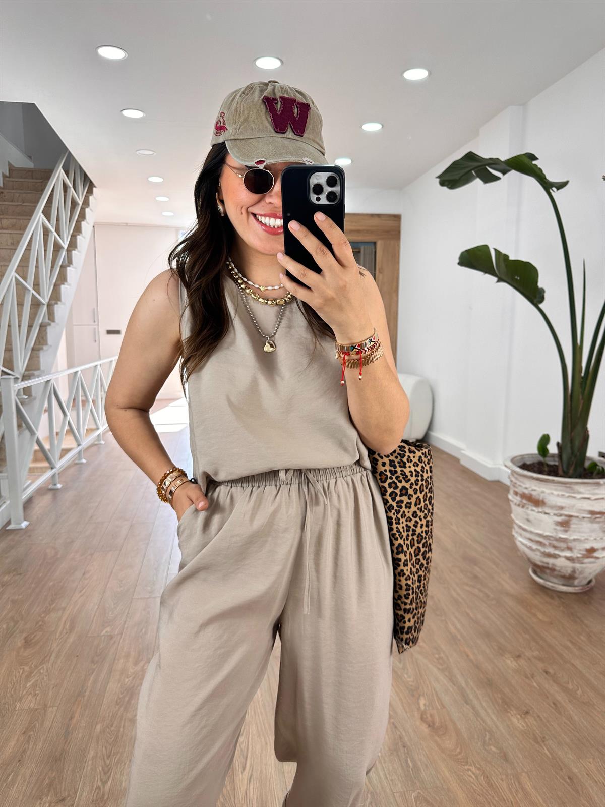 Pantolon Bluz Basic Tiril Takım-Bej