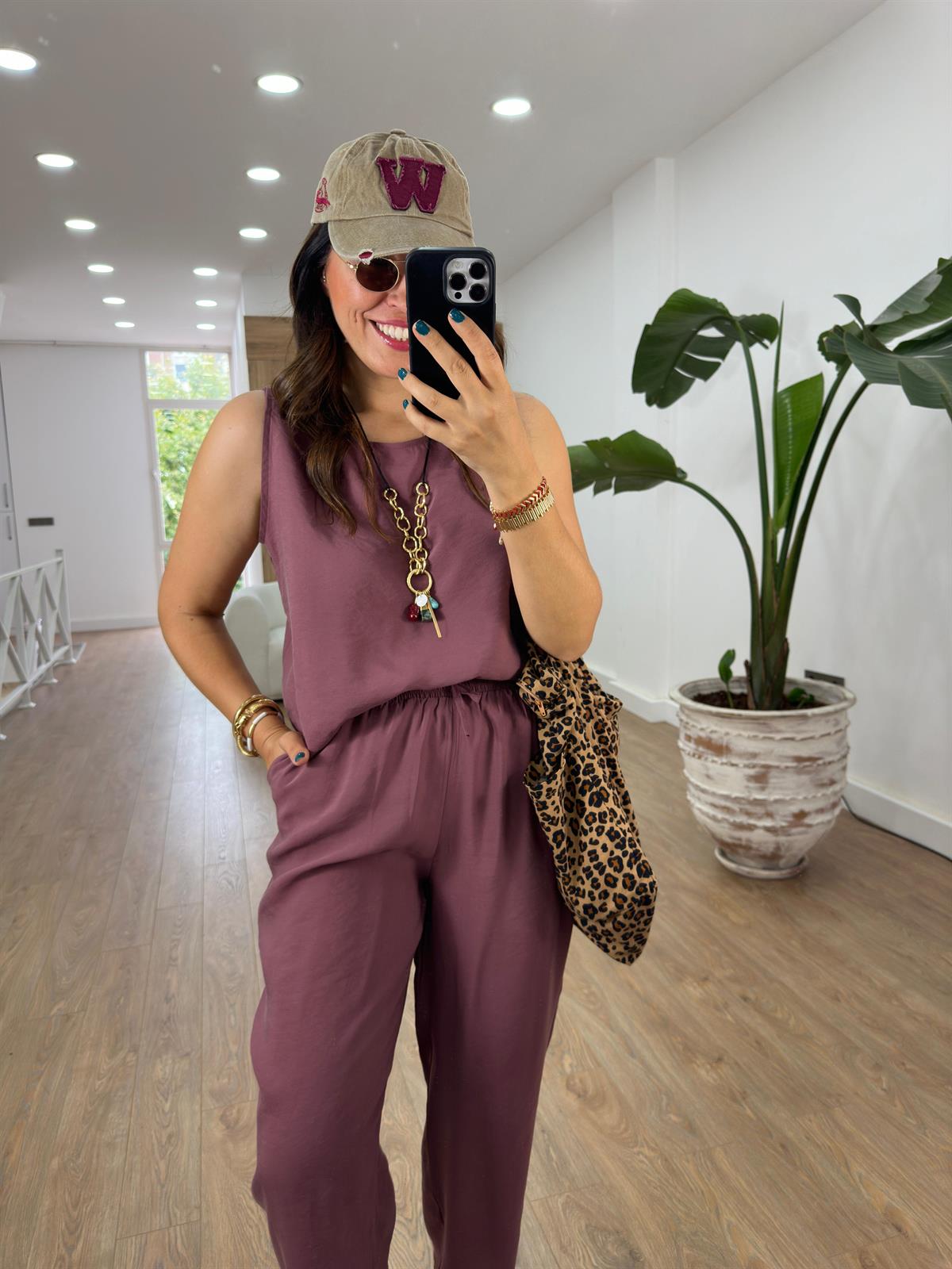 Pantolon Bluz Basic Tiril Takım-Bordo