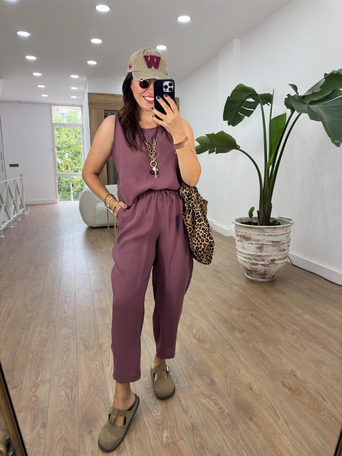 Pantolon Bluz Basic Tiril Takım-Bordo