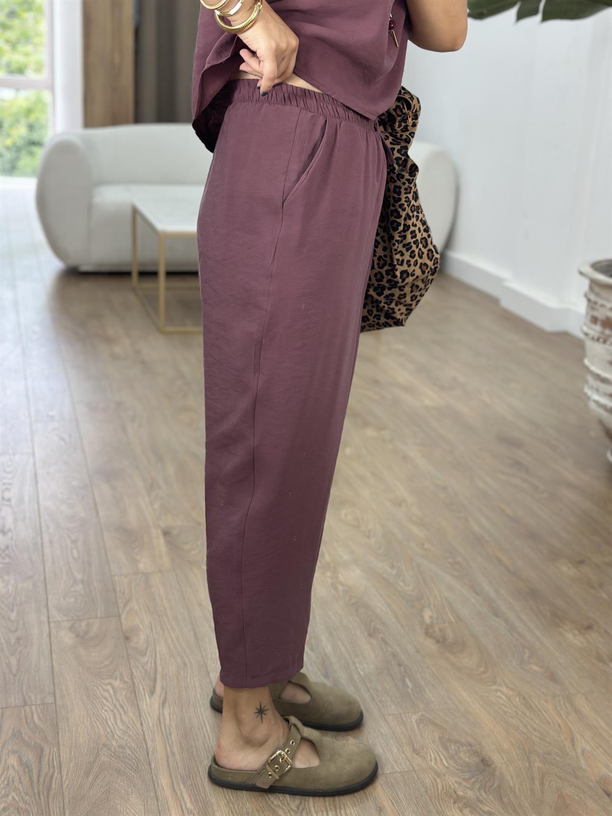 Pantolon Bluz Basic Tiril Takım-Bordo