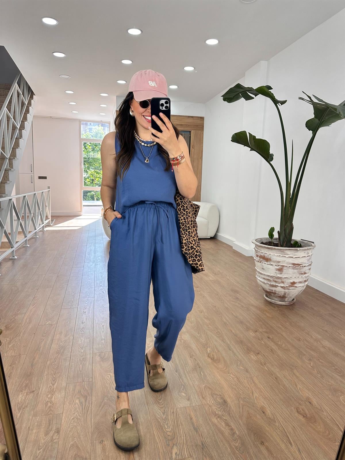 Pantolon Bluz Basic Tiril Takım-İndigo