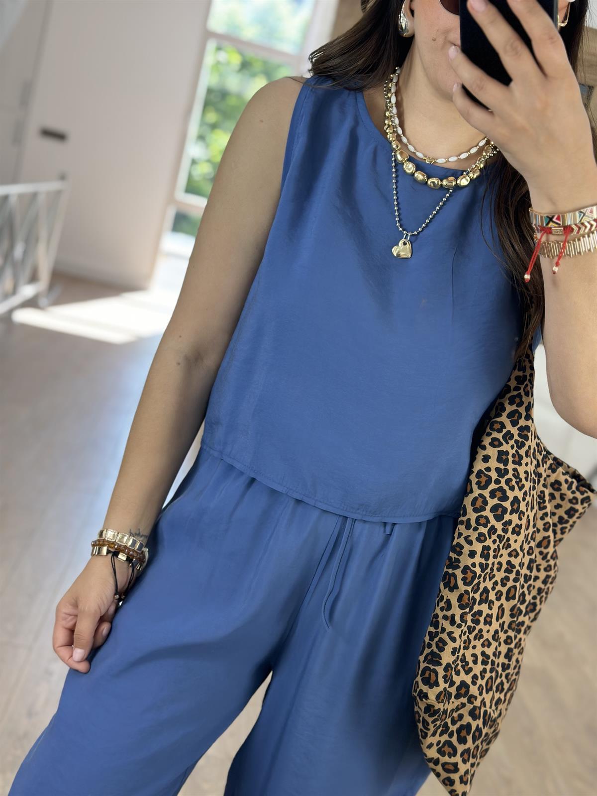 Pantolon Bluz Basic Tiril Takım-İndigo