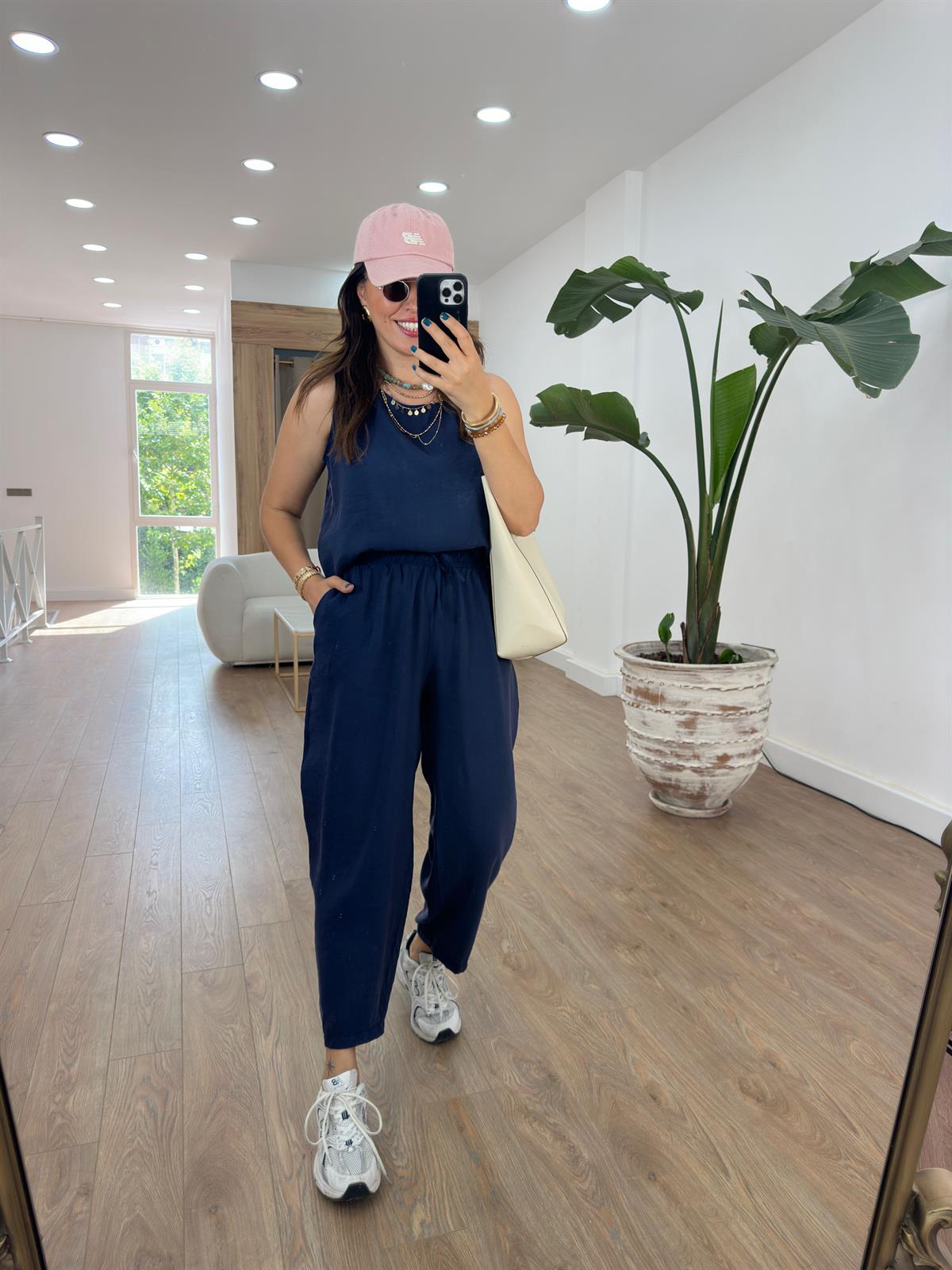 Pantolon Bluz Basic Tiril Takım-Lacivert