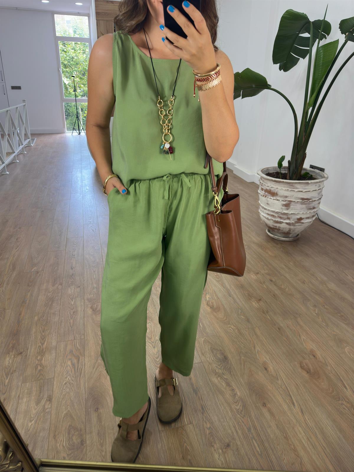 Pantolon Bluz Basic Tiril Takım-Yeşil