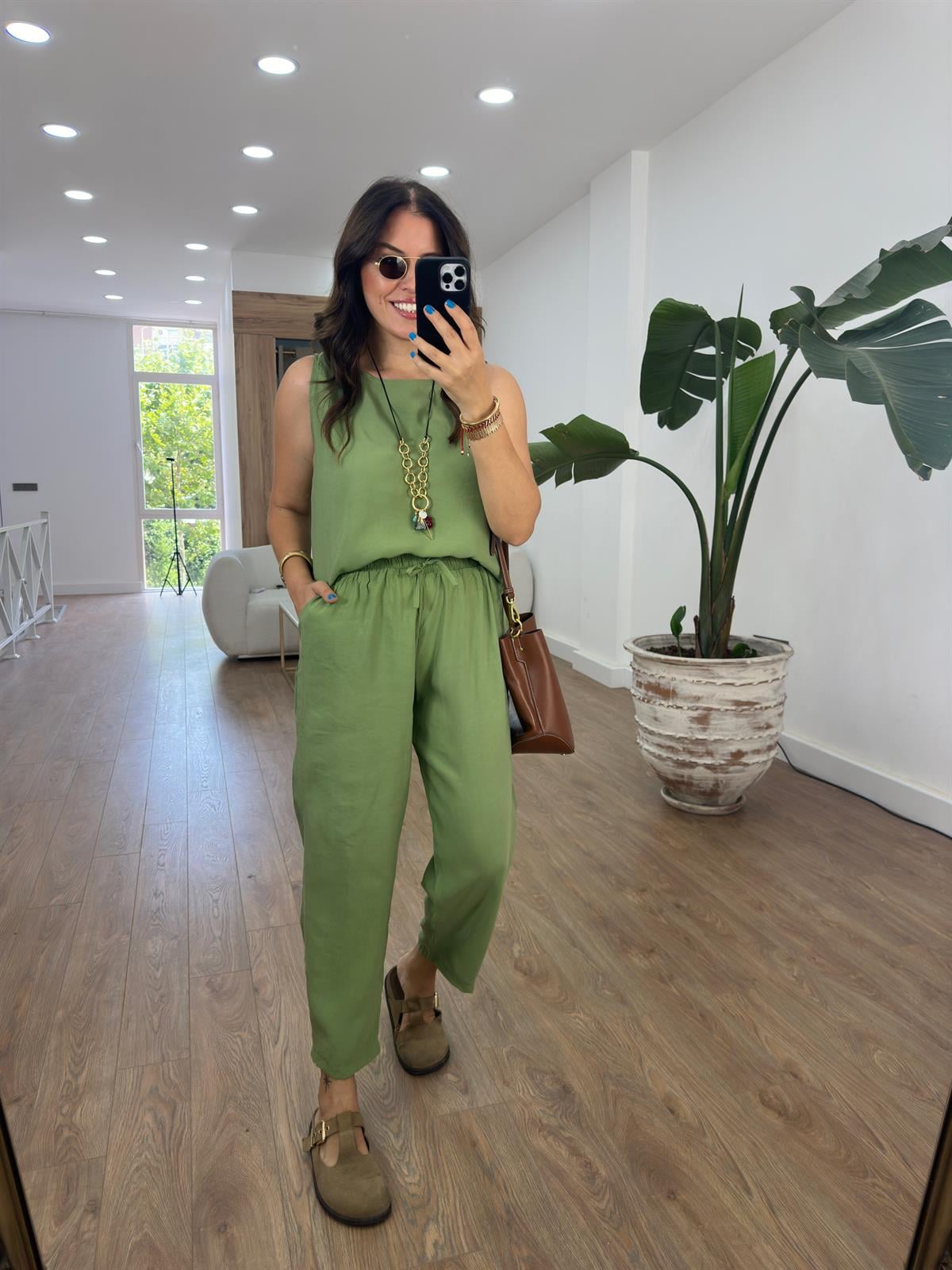 Pantolon Bluz Basic Tiril Takım-Yeşil