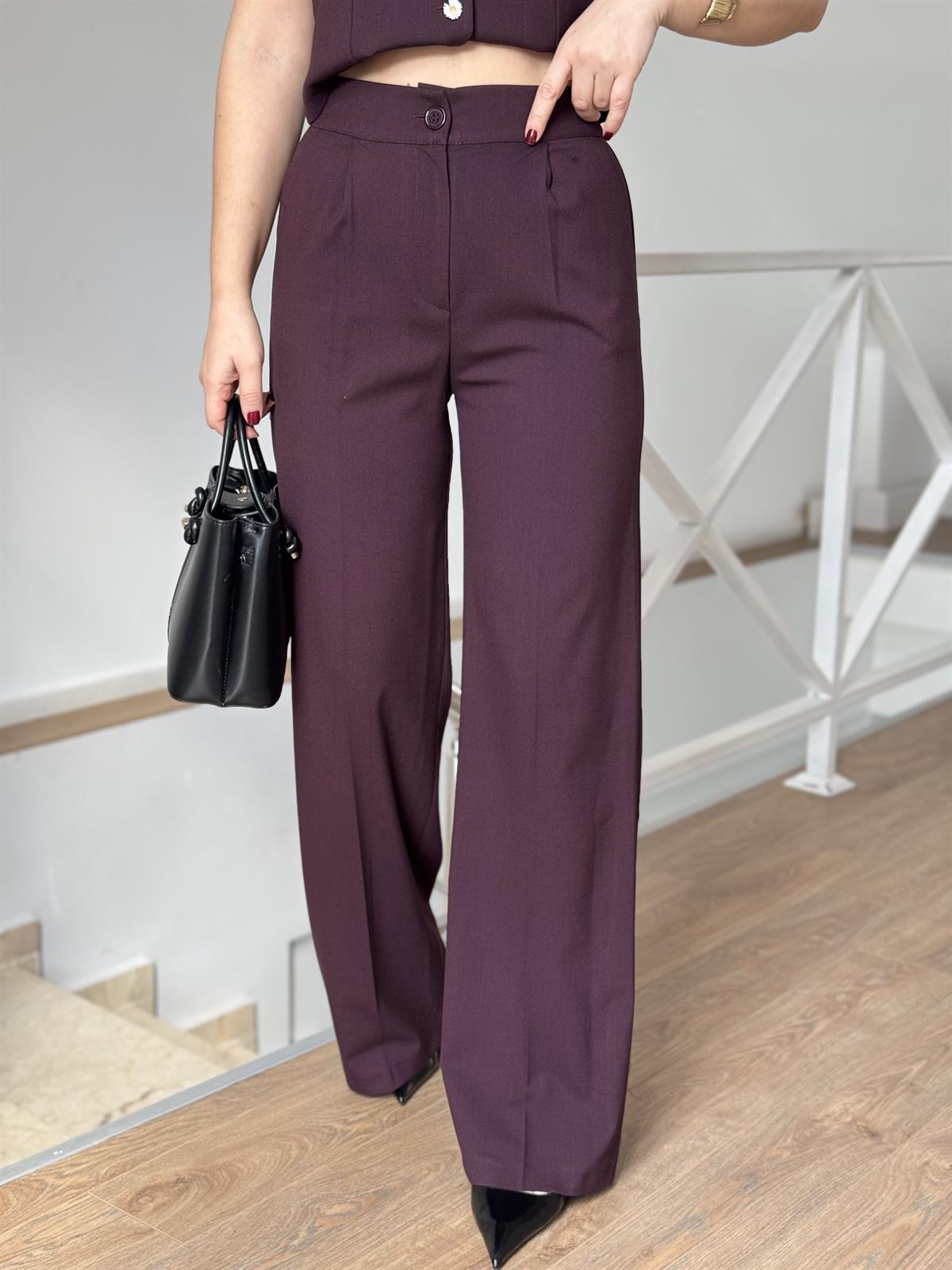 Papatya Taşlı Yelekli Takım - Mürdüm