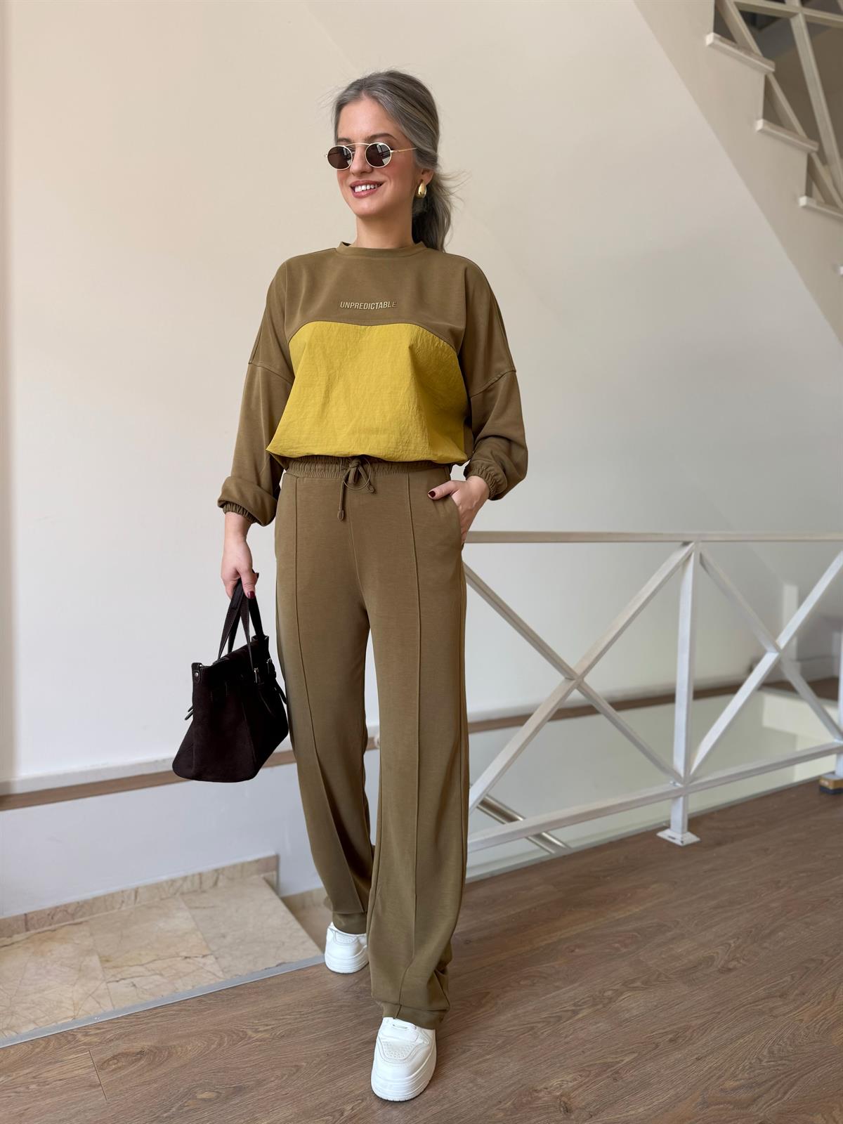 Paraşüt Detaylı Modal Takım - Haki