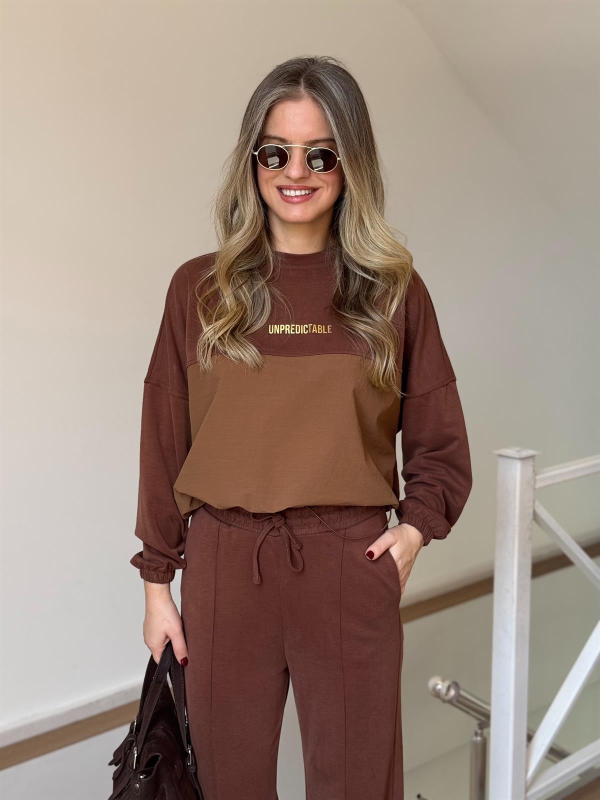 Paraşüt Detaylı Modal Takım - Kahve