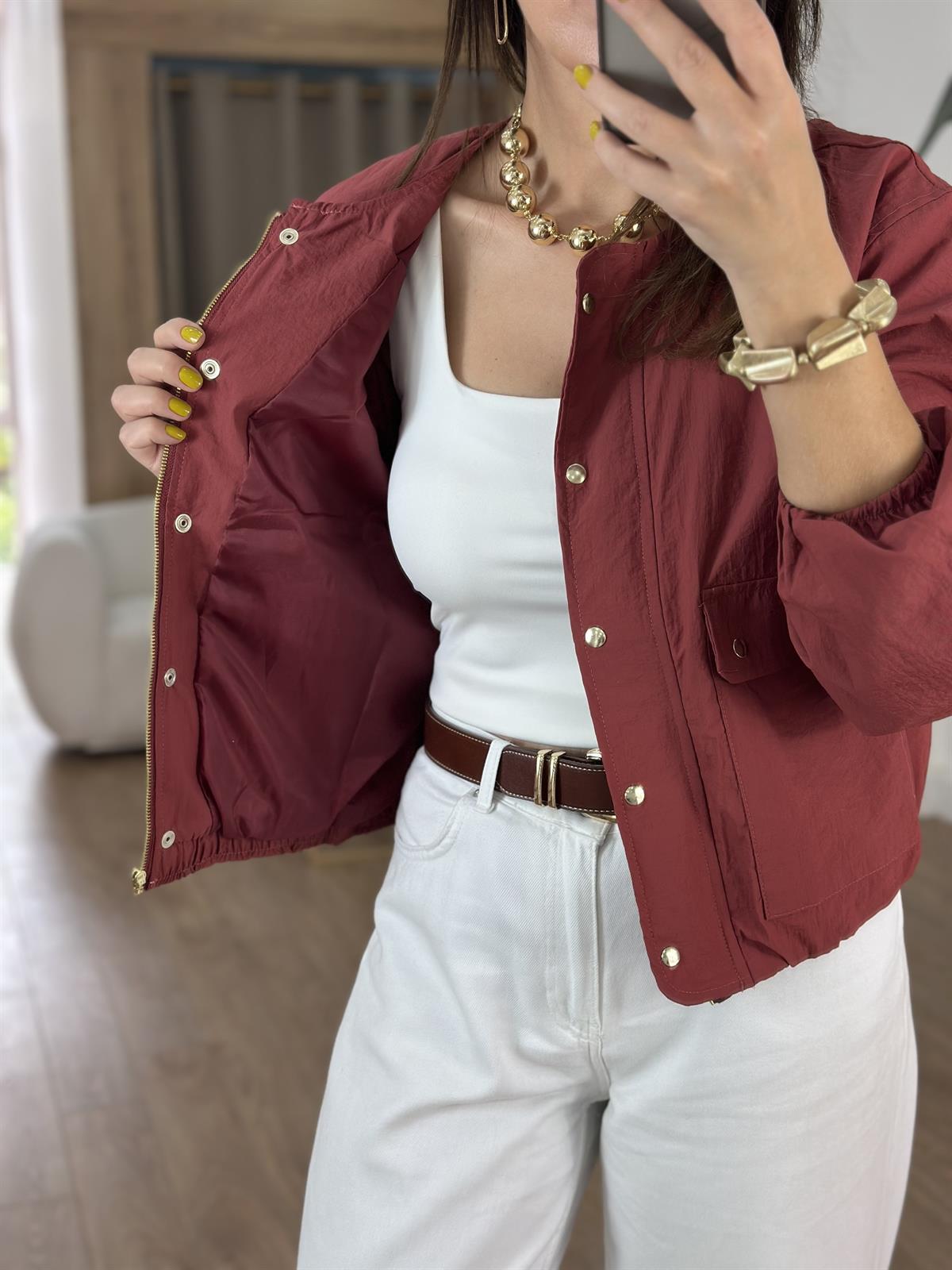 Paraşüt Kumaş Çıtçıtlı Bomber Ceket 