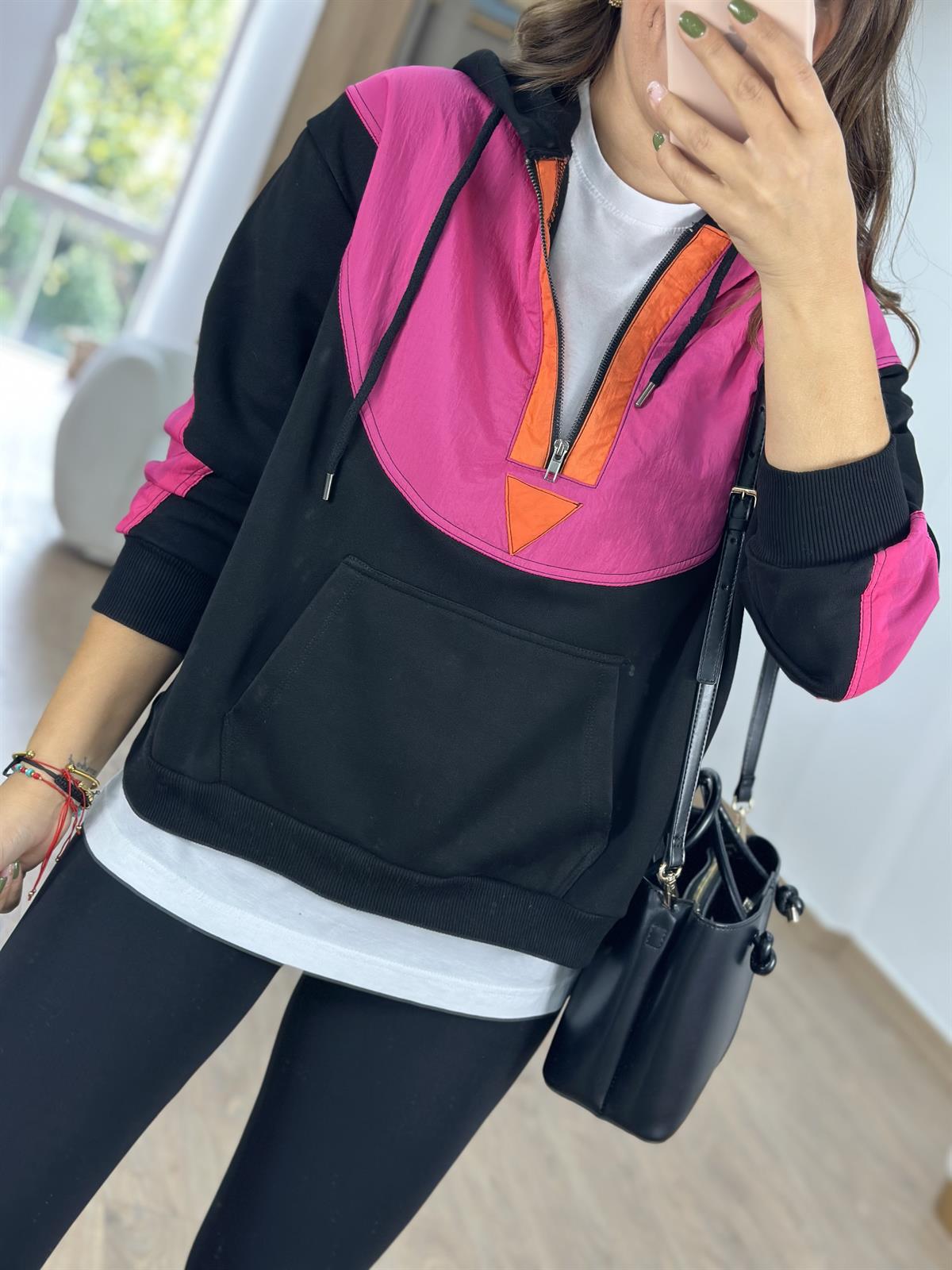 Paraşüt Kumaş Detaylı  İçerisi Şardonlu Sweat- Pembe