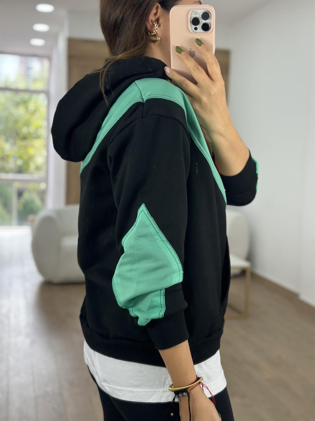 Paraşüt Kumaş Detaylı İçerisi Şardonlu Sweat- Yeşil