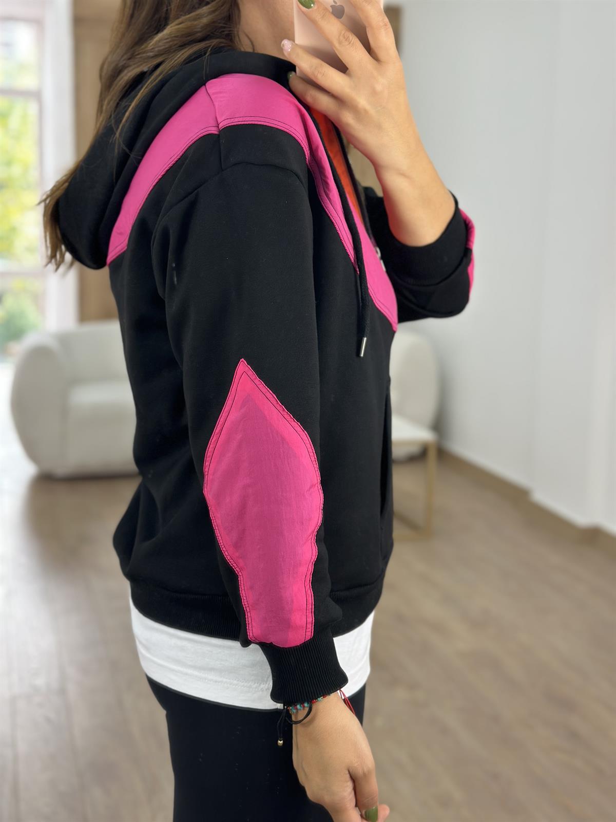 Paraşüt Kumaş Detaylı  İçerisi Şardonlu Sweat- Pembe