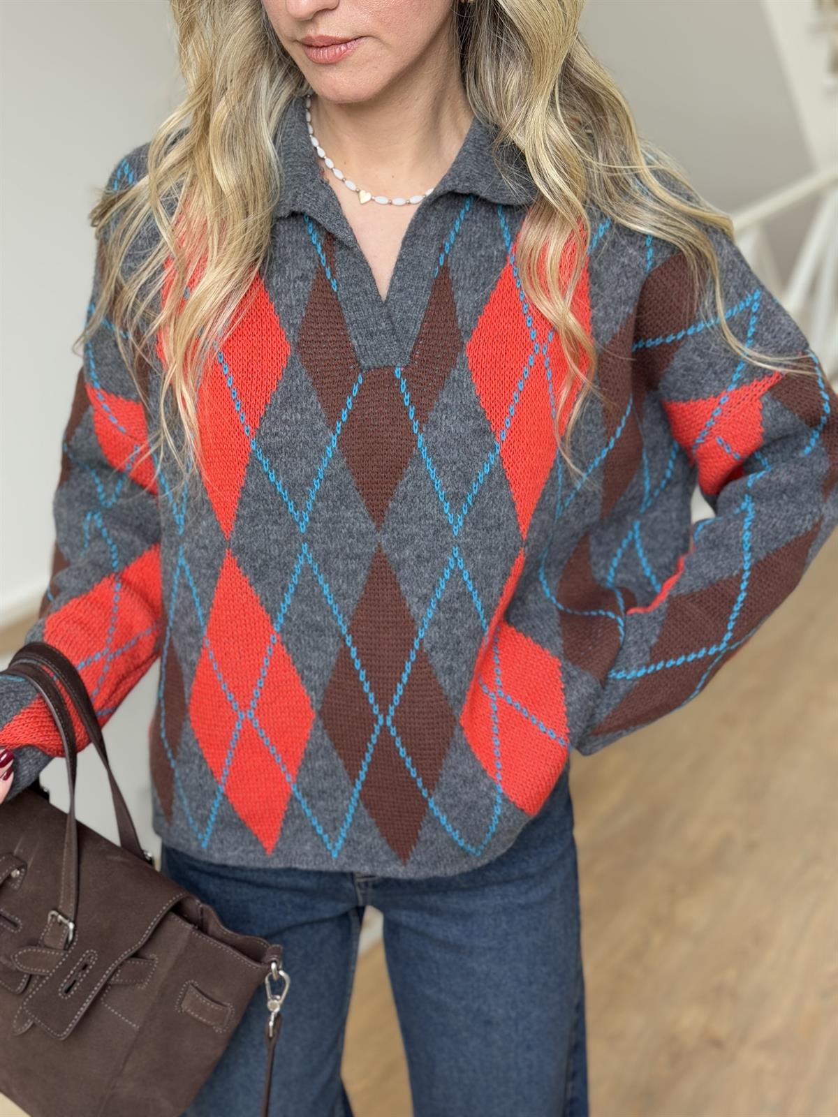 Patlı Baklava Desenli Kazak