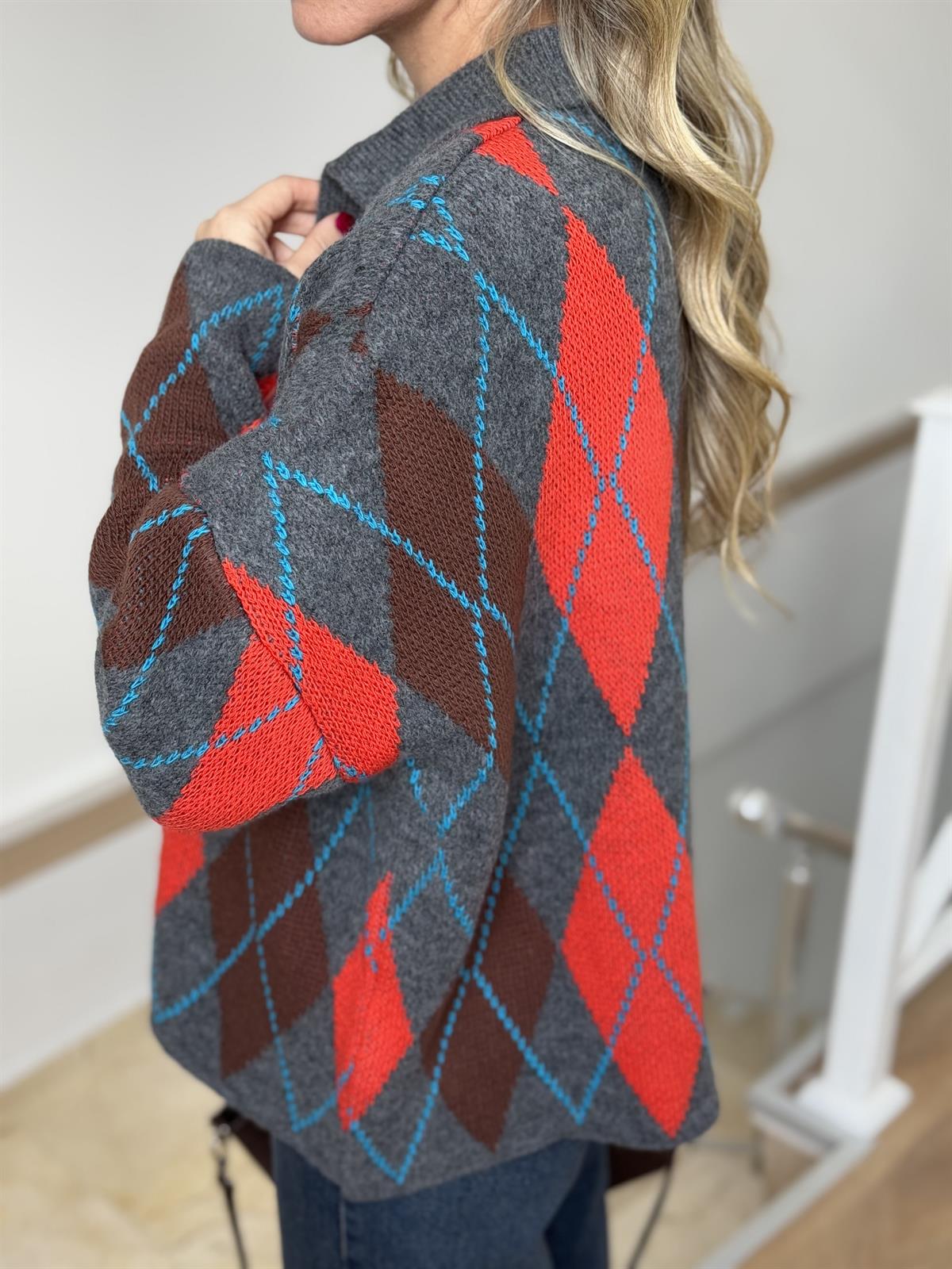 Patlı Baklava Desenli Kazak