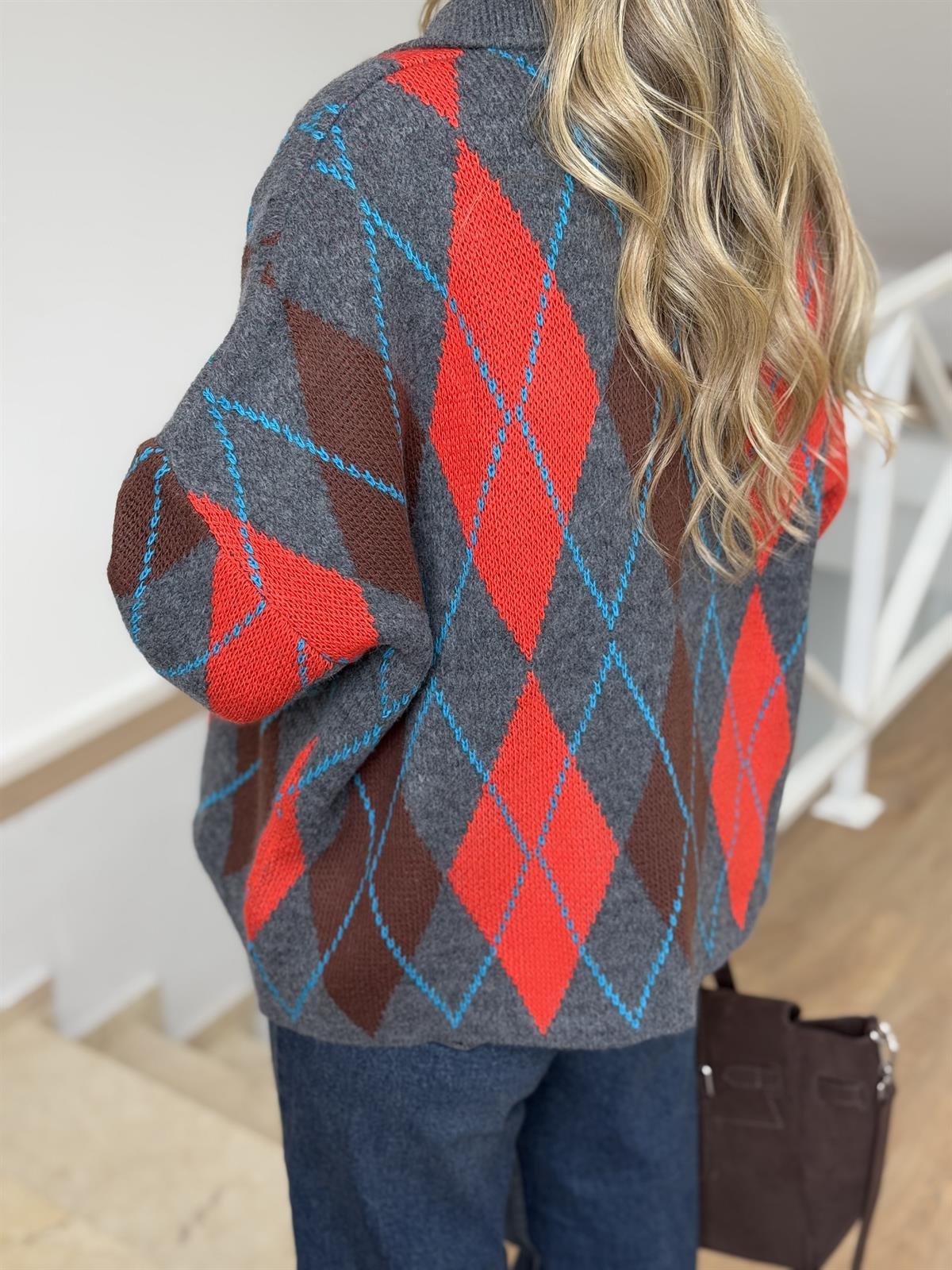 Patlı Baklava Desenli Kazak