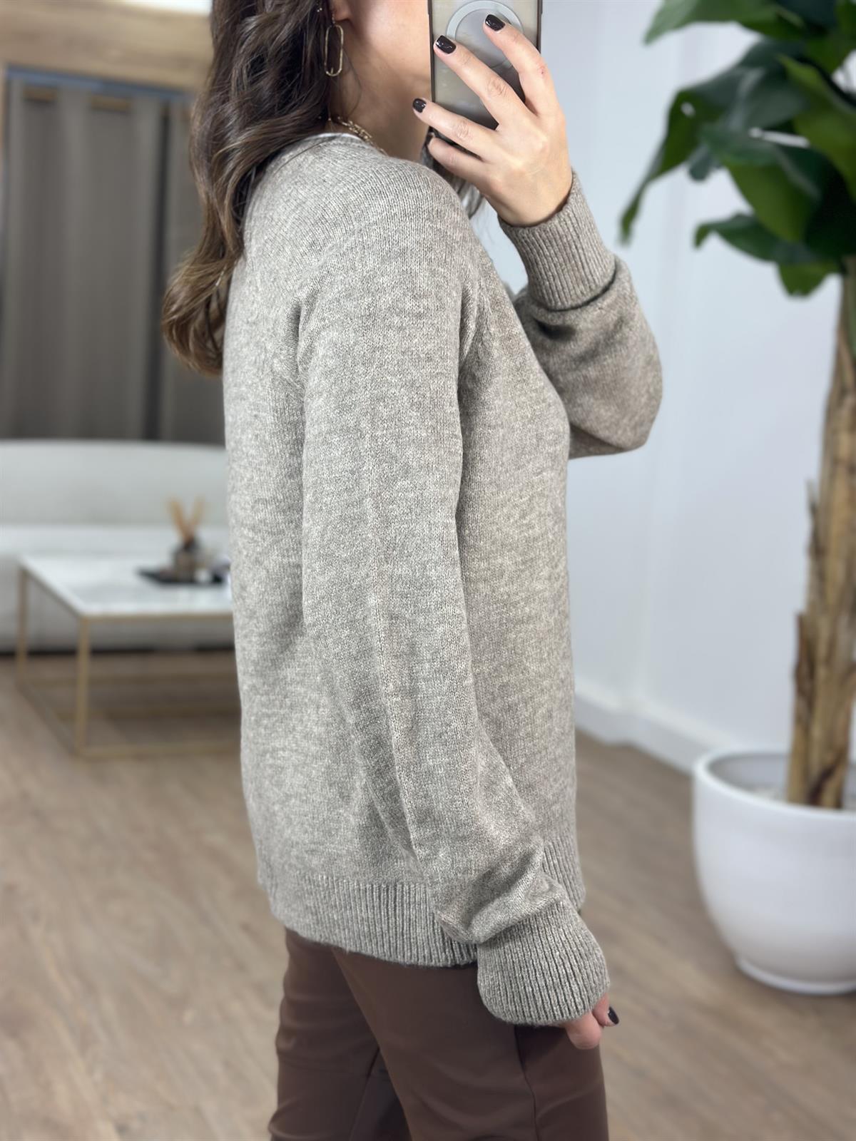 Patlı Düğmeli Kazak - Açık Vizon