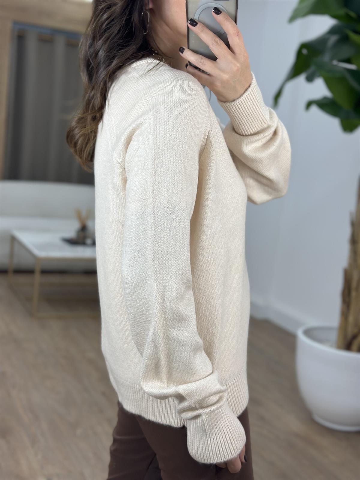 Patlı Düğmeli Kazak - Vanilya