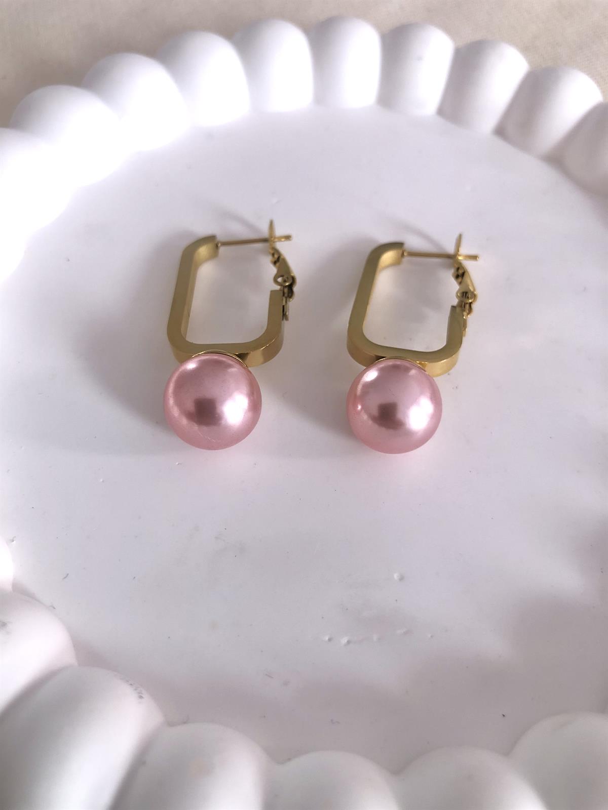 Pembe İnci Top Küpe