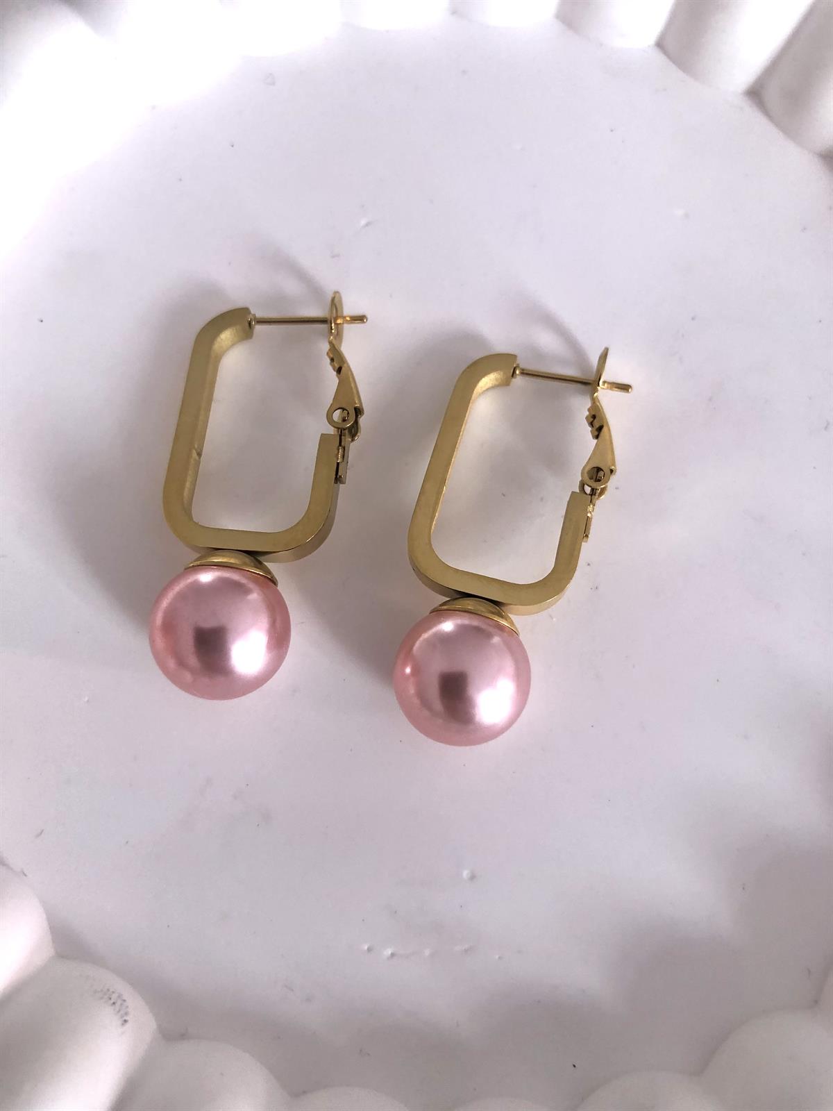 Pembe İnci Top Küpe