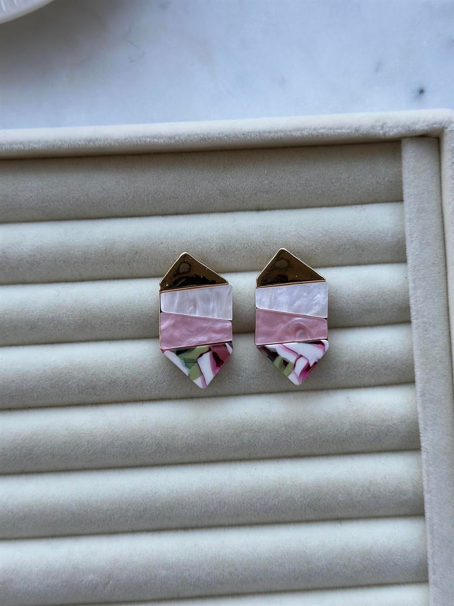 Pembe Mozaik Tasarım Küpe 3,5cm