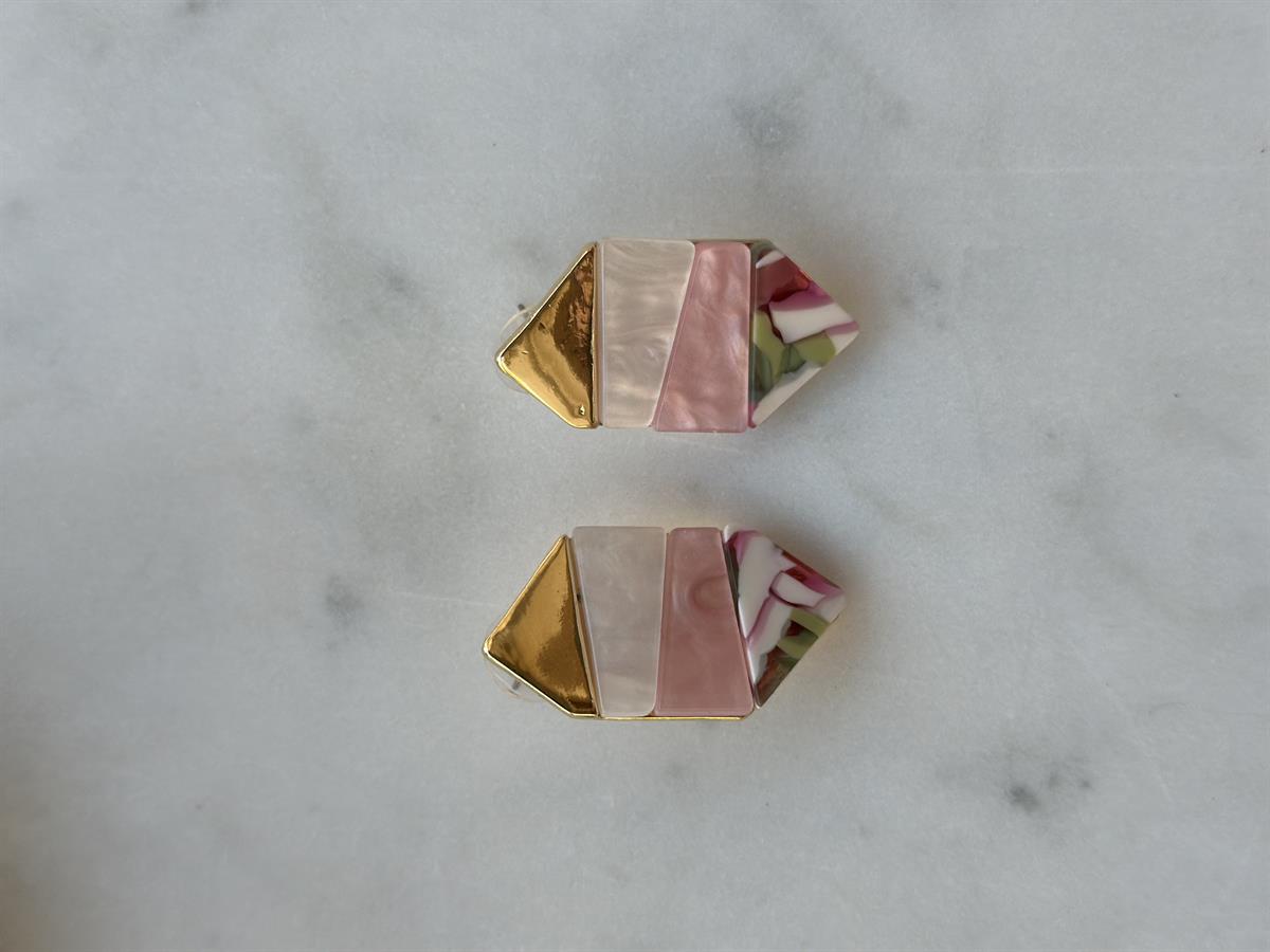 Pembe Mozaik Tasarım Küpe 3,5cm