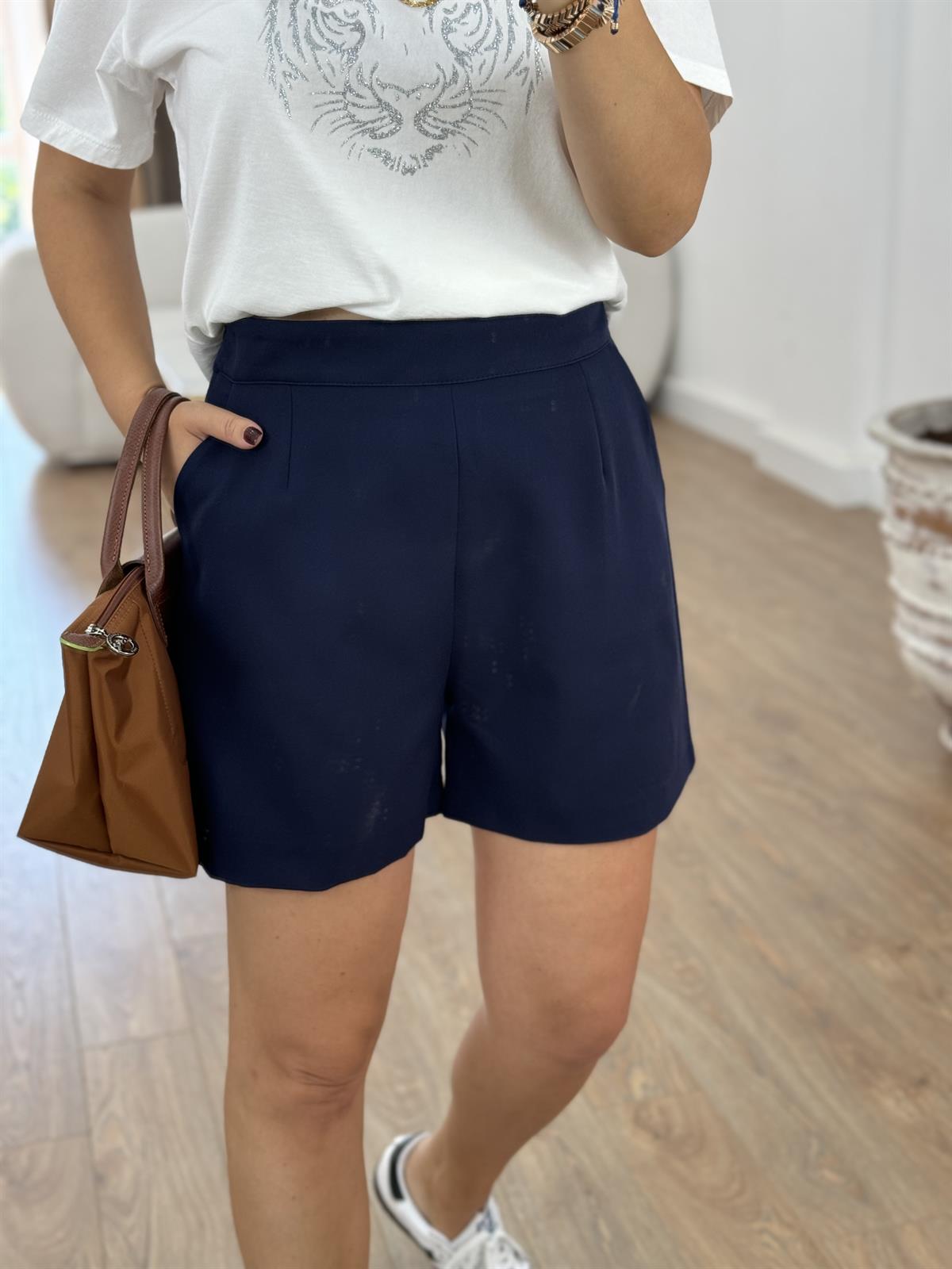 Pens Detay Krep Şort-Lacivert