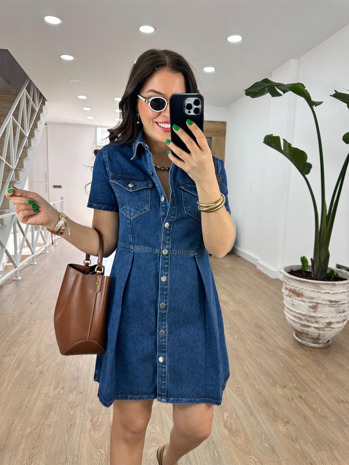 Pile Detaylı Jean Elbise