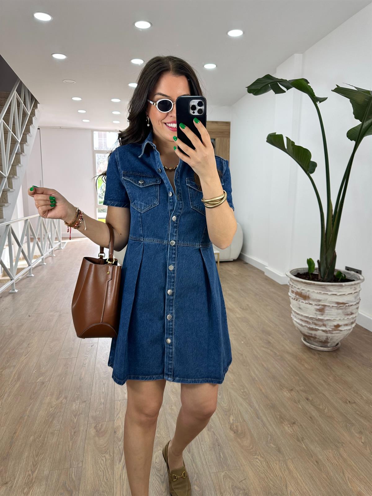 Pile Detaylı Jean Elbise