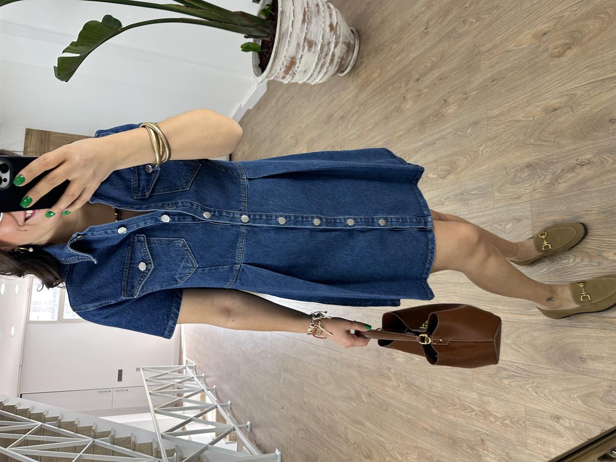 Pile Detaylı Jean Elbise