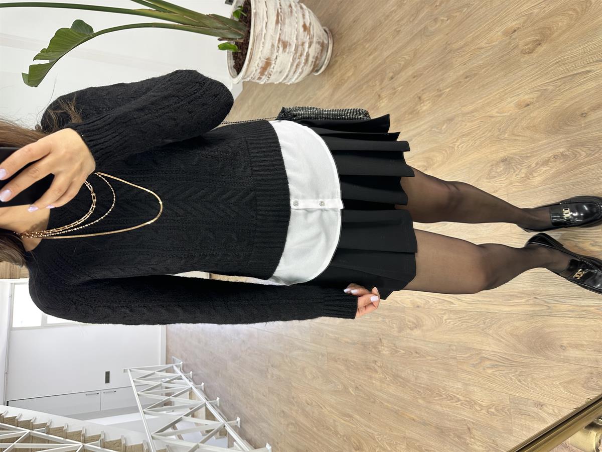 Pileli Mini Etek-Siyah