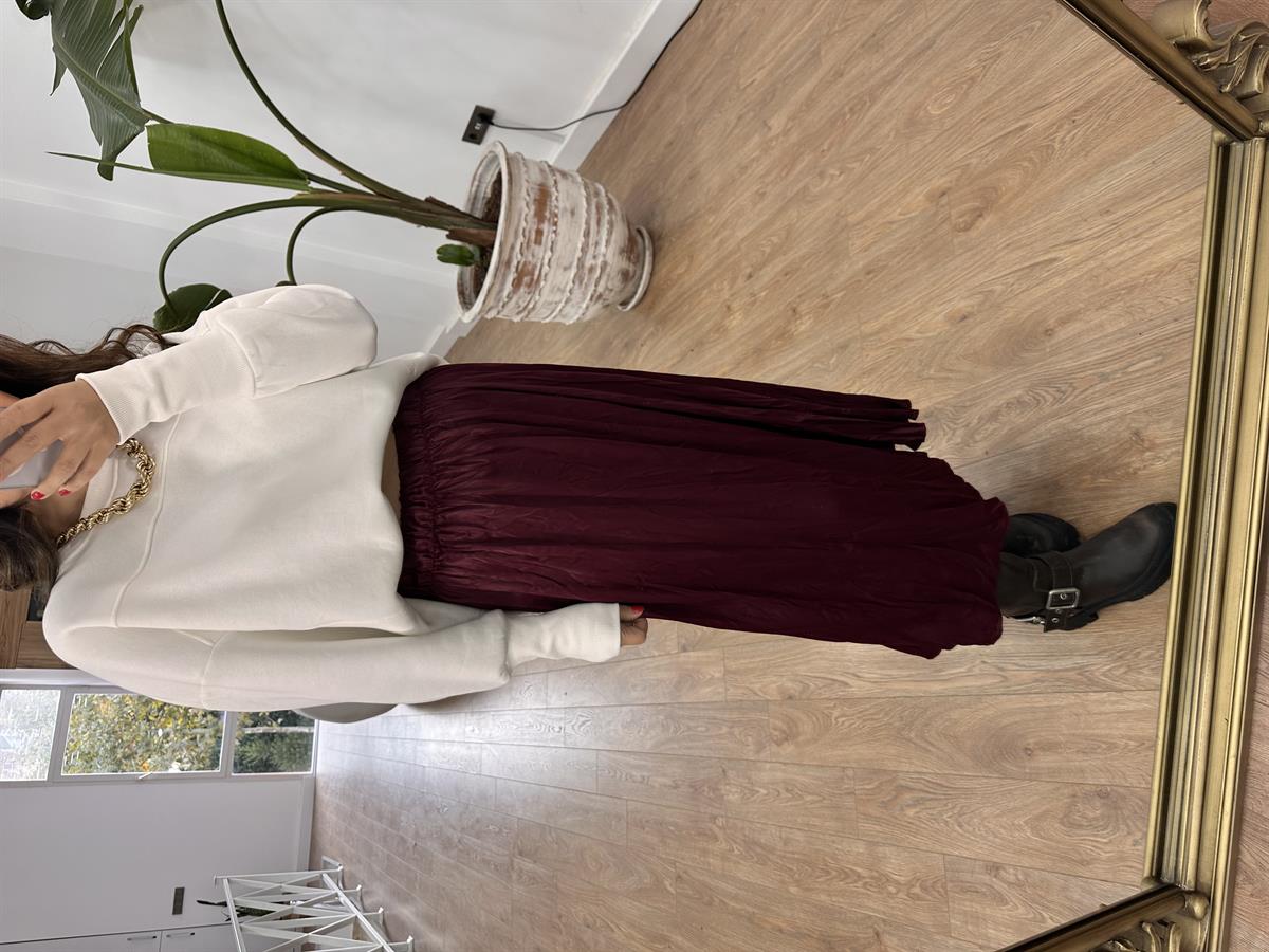 Piliseli Pamuk Saten Etek - Bordo