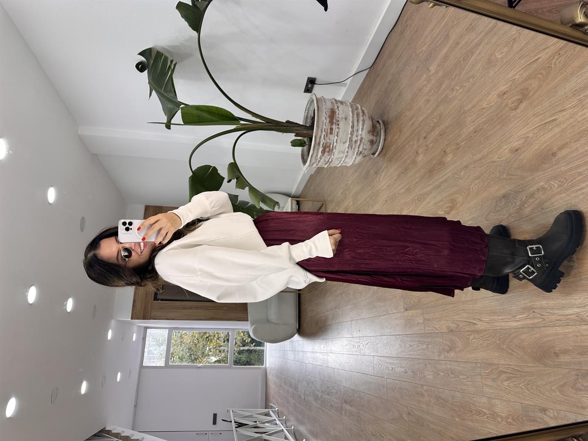 Piliseli Pamuk Saten Etek - Bordo