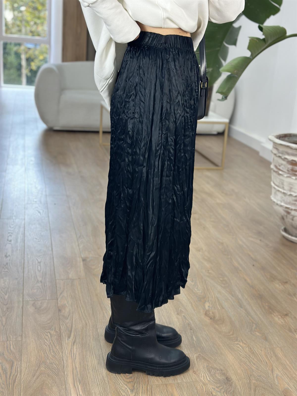 Piliseli Pamuk Saten Etek - Siyah