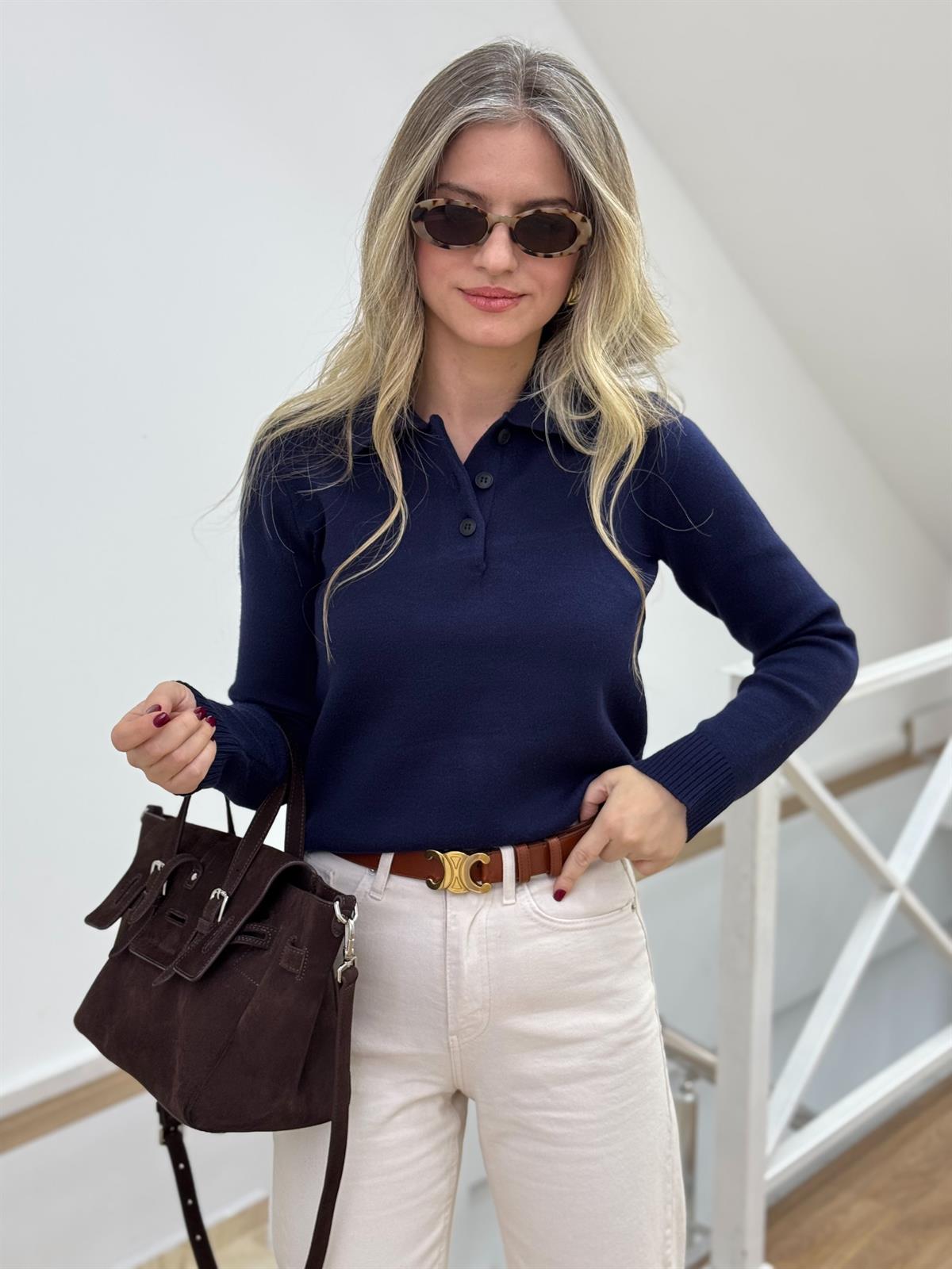 Polo Yaka 3 Düğmeli Kazak 