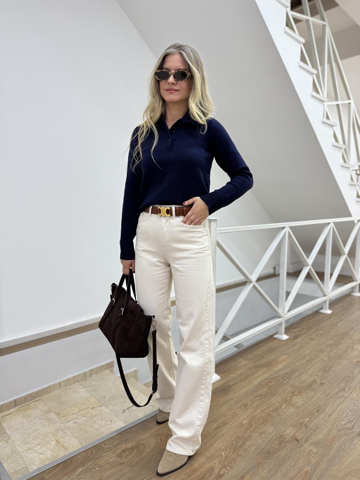 Polo Yaka 3 Düğmeli Kazak 