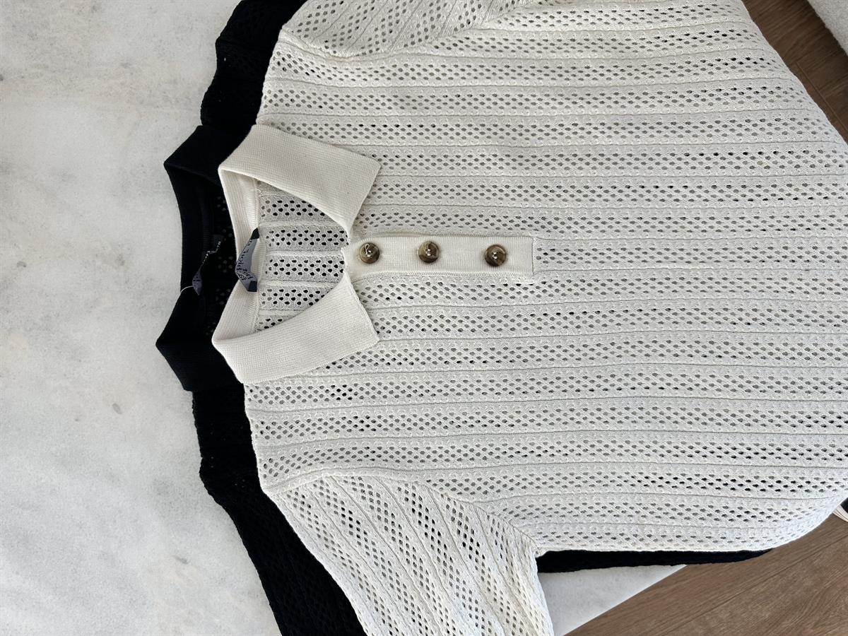 Polo Yaka Ajurlu Triko-Siyah