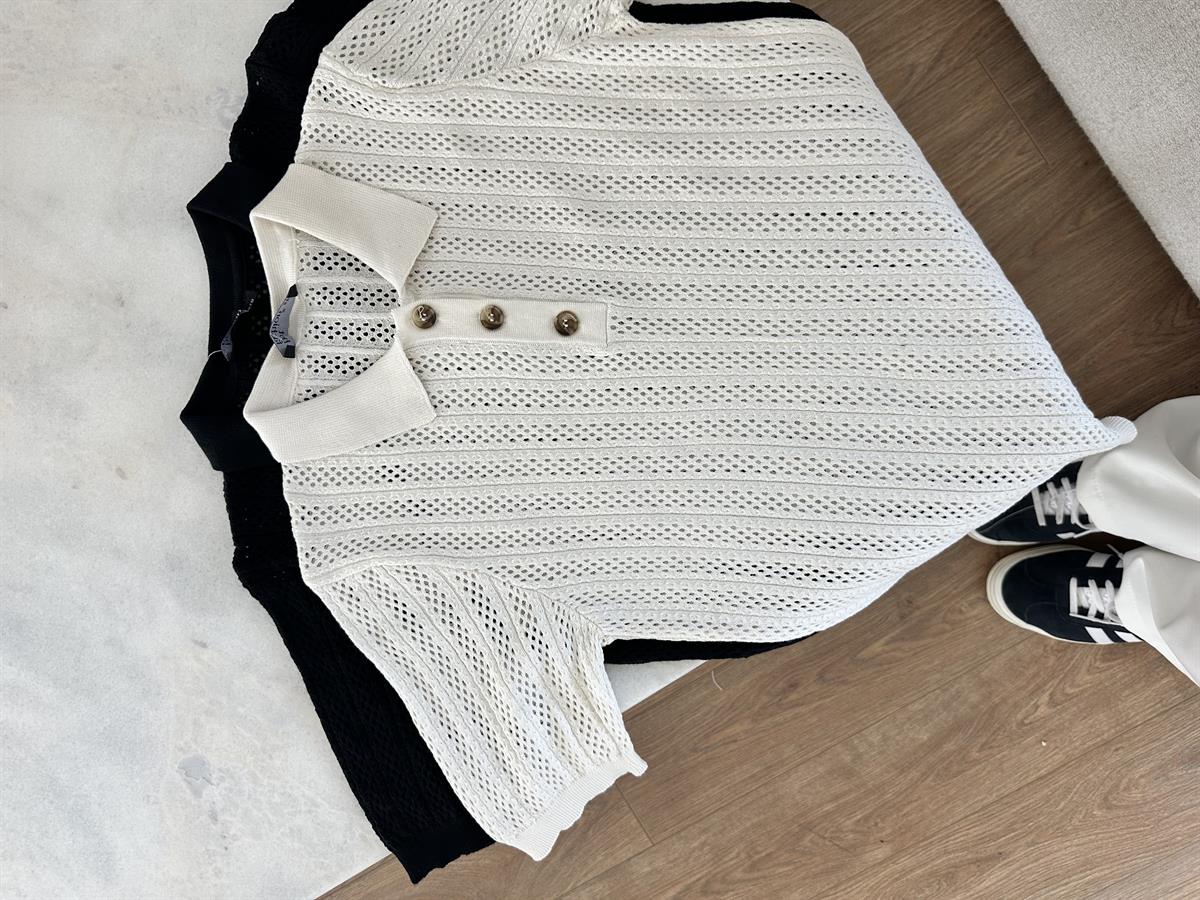 Polo Yaka Ajurlu Triko-Taş