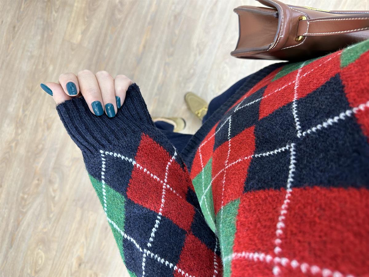 Polo Yaka Baklava Desenli Kazak-Lacivert