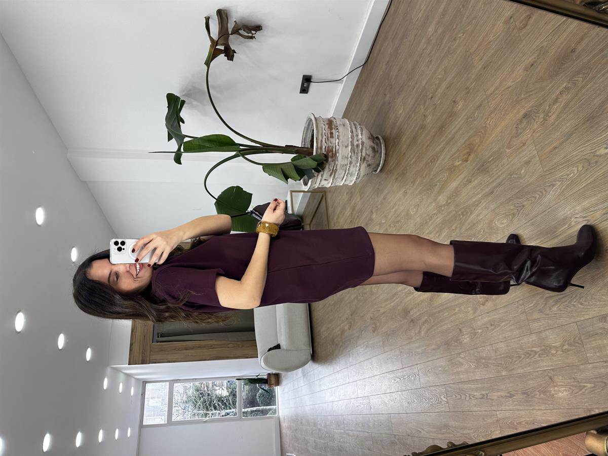 Polo Yaka Basic Mini Elbise - Bordo
