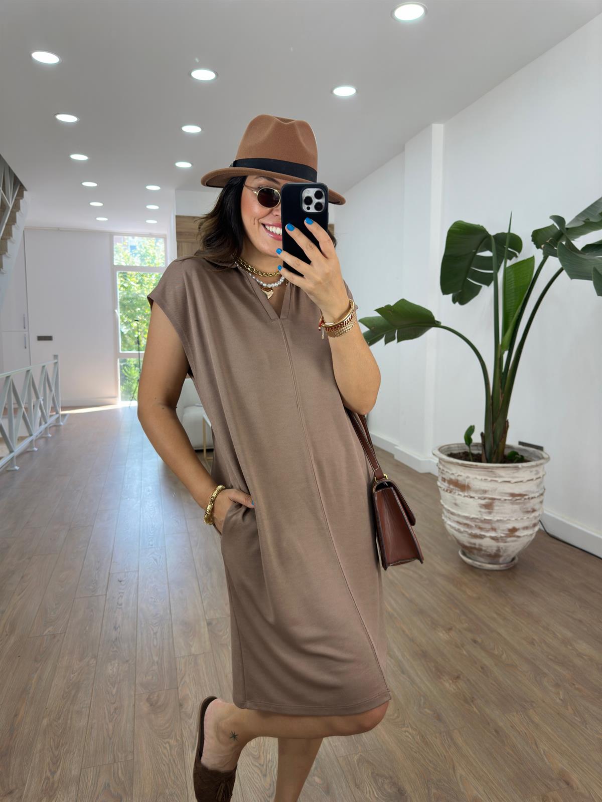 Polo Yaka Cepli Salaş Elbise