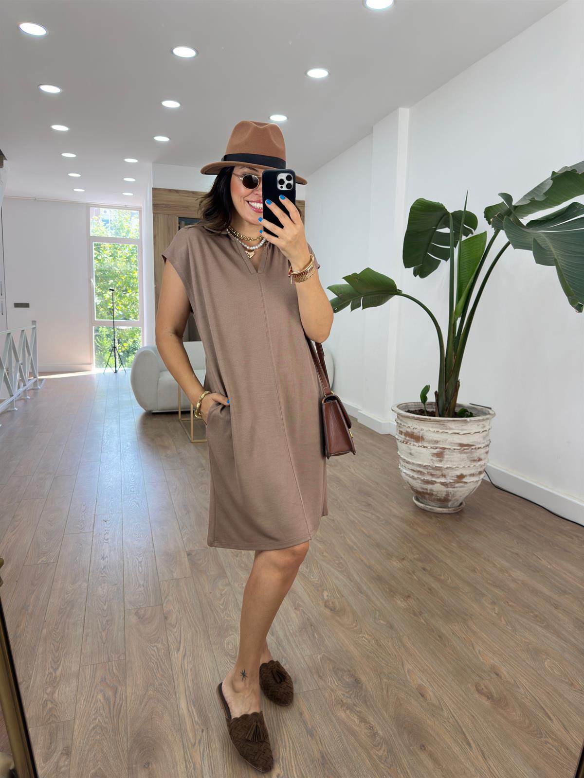 Polo Yaka Cepli Salaş Elbise