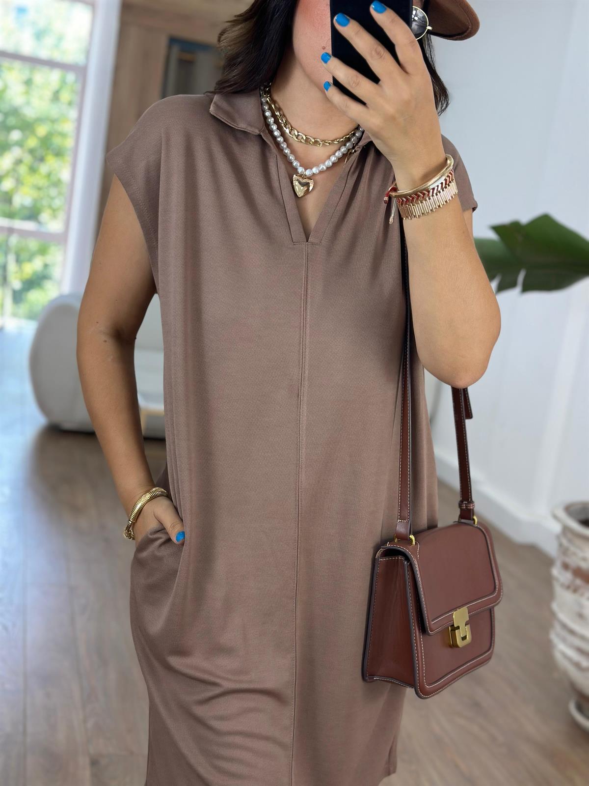 Polo Yaka Cepli Salaş Elbise